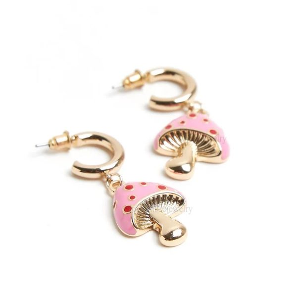 Designer Enamel Magic Mushroom Dangle Earnings For Women's, Sterling Silver Mushroom Earrings Jewelry