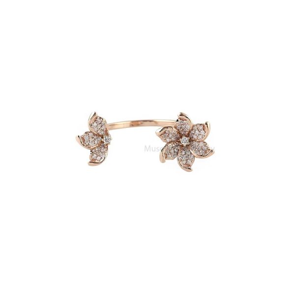 Natural Diamond Cuff Ring 18k Rose Gold Jewelry, 18k Gold Ring, Engagement Gold Band Ring, Diamond Flower Ring