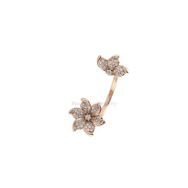 Natural Diamond Cuff Ring 18k Rose Gold Jewelry, 18k Gold Ring, Engagement Gold Band Ring, Diamond Flower Ring