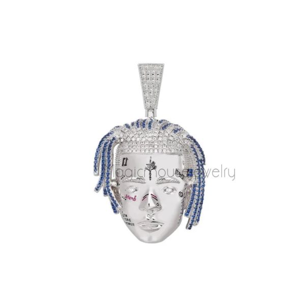 Hip Hop Rapper 925 Sterling Silver Handmade Cz Face Pendant Jewelry, Silver Face Pendant Jewelry, Cz Pendant Jewelry