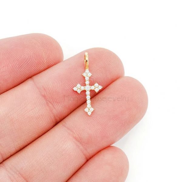 14k Gold Natural Diamond Handmade Tiny Cross Charms Pendant Jewelry, Diamond Gold Cross Charms, Gold Cross Charms