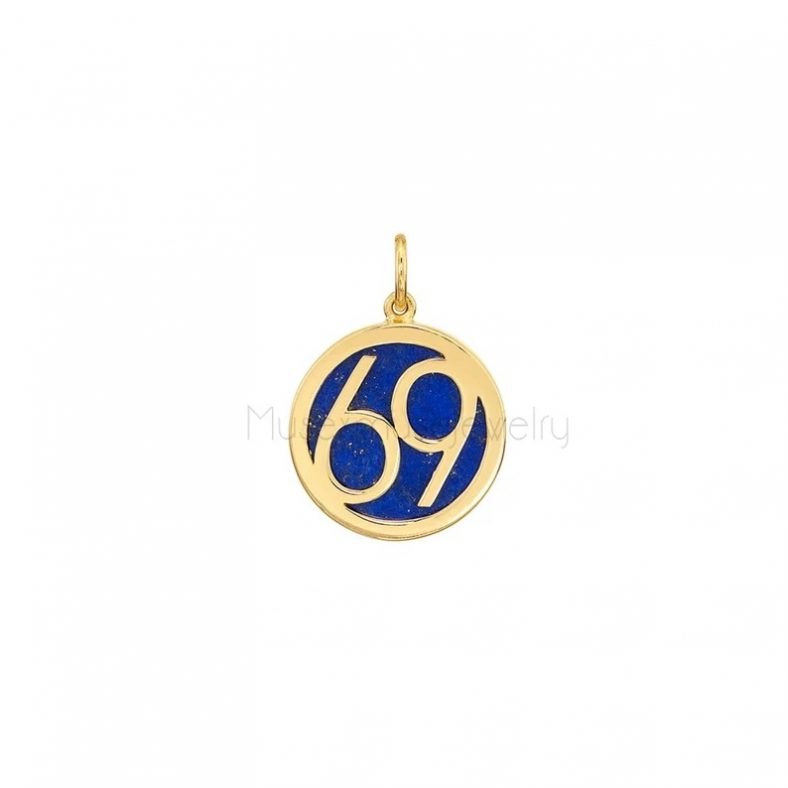 14k Gold Lapis Lazuli Gemstone Handmade 69 Numeric Charm Pendant Jewelry, 14k Gold Charms Pendant