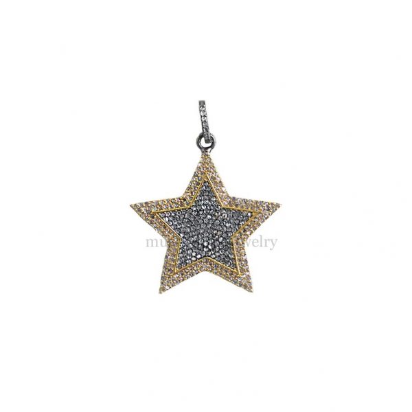 Natural Pave Diamond Star Charm Pendant Necklace Jewelry, Silver Diamond Star Charms, Diamond Charms