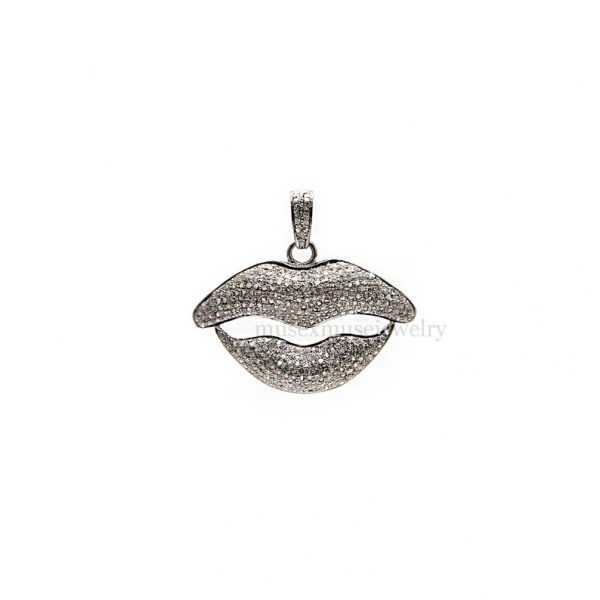 Natural Pave Diamond lips Charm Pendant Necklace Jewelry, Silver Diamond Lip Charms, Diamond Charms