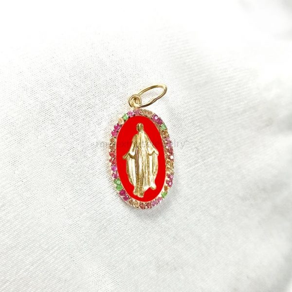 Sterling Silver Religious Blessed Virgin Mary Enamel Charm Pendant, Enamel Charm Pendant, Charms Necklace, Silver Marry Pendant