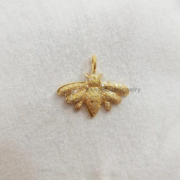 Sterling Silver Bee Pendant, Natural Pave Diamond Bee Charms Pendant Jewelry, Silver Bee Pendant, Gold Bee Charms, Diamond Bee