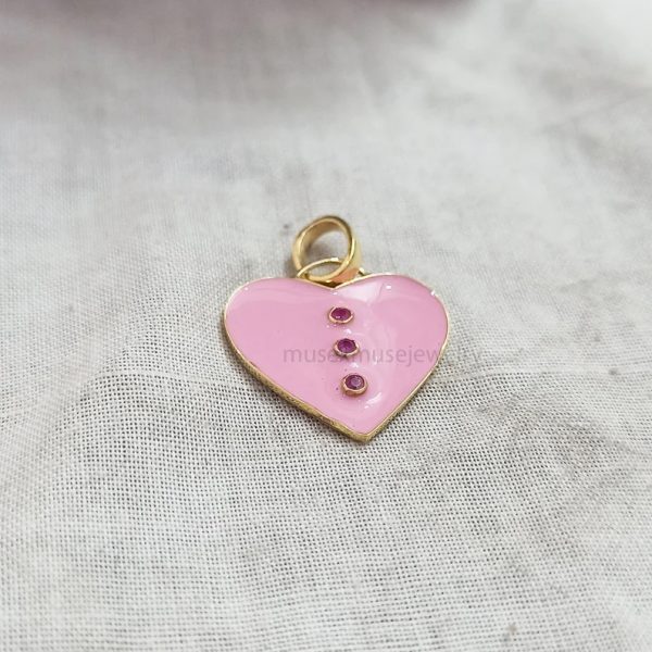 925 Silver Pink Enamel Heart Shape Initial Sterling Silver Pendant Necklace Jewelry, Ruby Heart Pendant