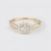 14k Yellow Gold Floral Cocktail Ring Genuine Certified Diamond Pave Fine Jewelry Wedding, Birthday, Thanksgiving Gift For Her