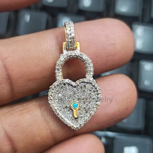 Pave Diamond Sterling Silver Handmade Designer Heart Shape Pendant Jewelry, Silver Heart Pendant