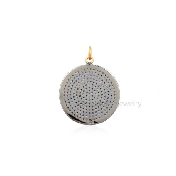 Natural Pave Diamond Sapphire Disc Handmade Sterling Silver Pendant Necklace Jewelry, Disc Pendant, Diamond Pendant Jewelry