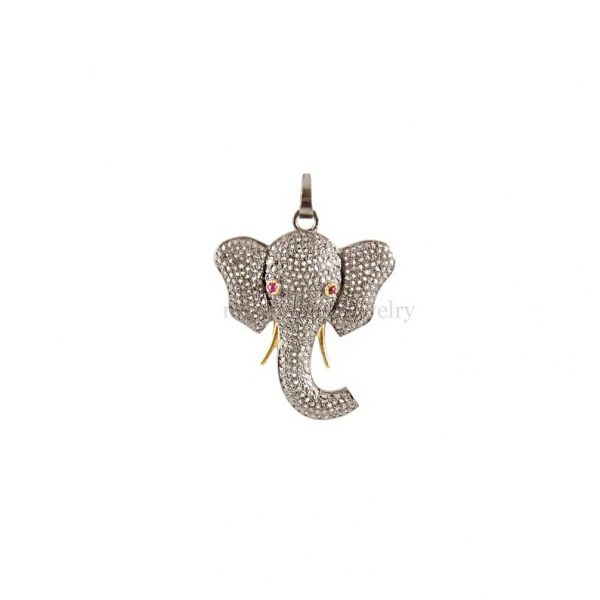 Natural Pave Diamond Elephant Face Handmade Sterling Silver Pendant Necklace Jewelry, Elephant Pendant, Diamond Pendant Jewelry