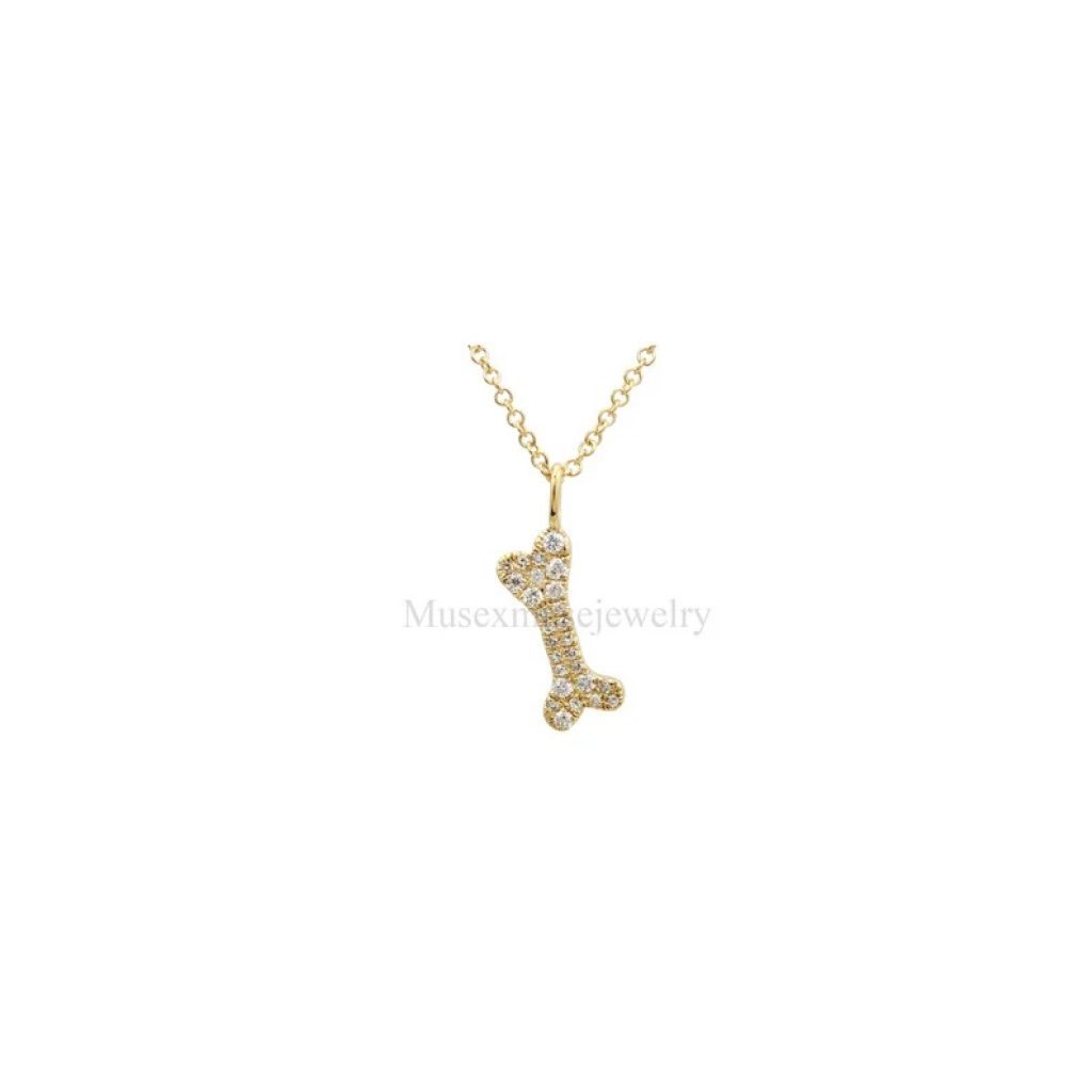 14k Gold Dog bone Diamond Charm Necklace, 14k Gold Dog Bone Diamond Charms, Dog bone Charms Pendant necklace, 14k Gold Charms