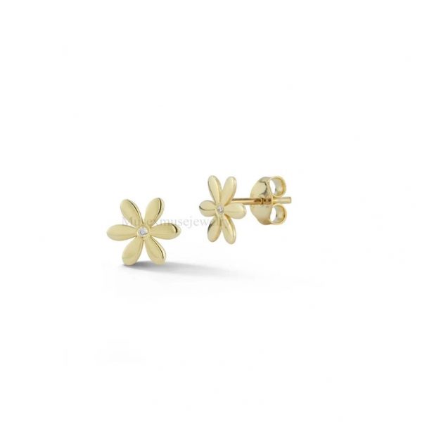 925 Silver Natural Pave Diamond Flower Stud Earring, Silver Diamond Stud, Diamond Flower Stud Earring For Women, Silver Flower Stud Earrings
