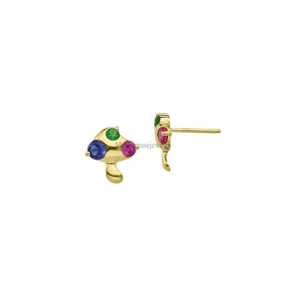 925 Sterling Silver Yellow Gold Plating Multisapphire Mushroom Shape Tiny Stud Earrings Jewelry, Multisapphire Tiny Mushroom Studs