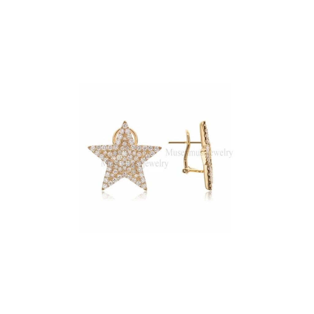 Natural Pave Diamond Star Stud Earrings 925 Sterling Silver Handmade Jewelry Gift For Women's