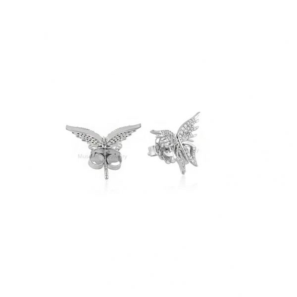 Pave Butterfly Stud Earrings Studded Diamond 14k White Gold Handmade Jewelry For Women's