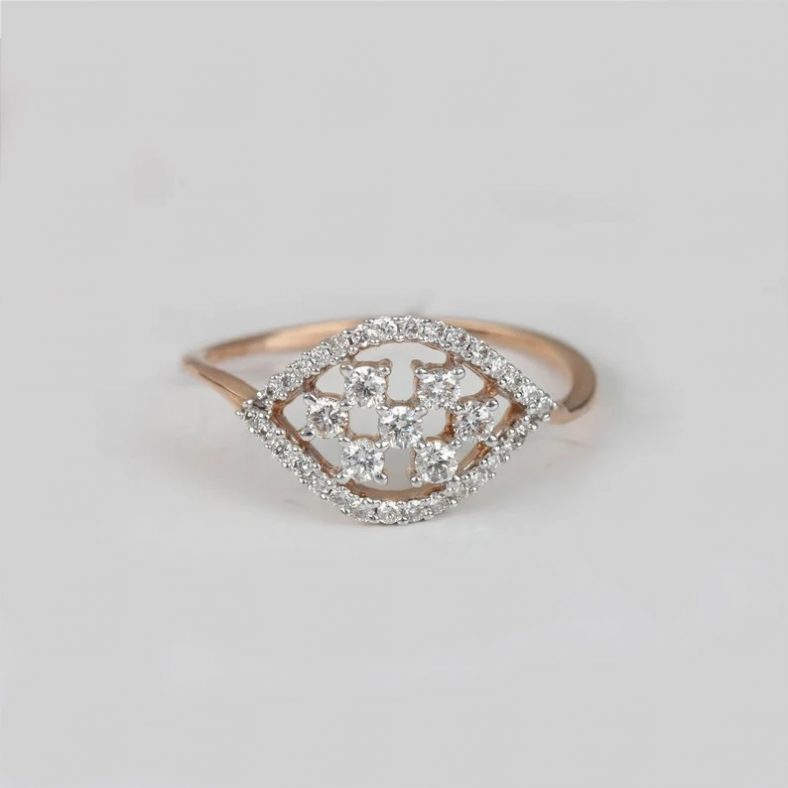 14k Rose Gold Genuine Certified Diamond Cocktail Ring Fine Jewelry Wedding Handmade Fine Jewelry Wedding, Birthday Gift For Woman's