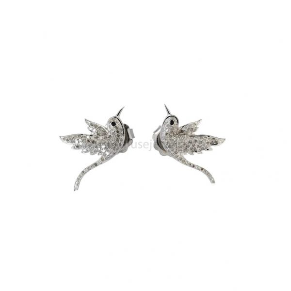 Natural Pave Diamond Sparrow Stud Earrings 925 Sterling Silver Handmade Jewelry Gift For Women's