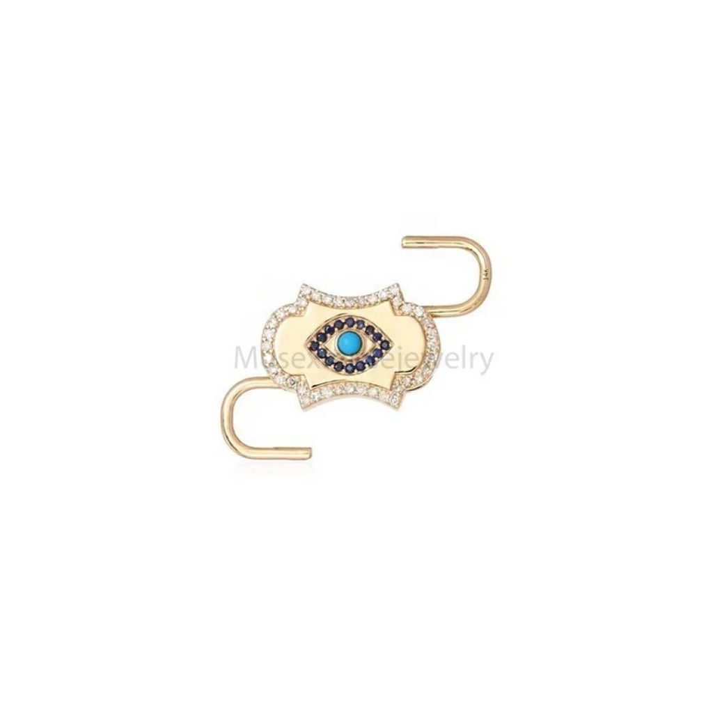 Evil Eye Double Lock Jewelry, 925 Sterling Silver Padlock Jewelry, Diamond Padlock, Evil Eye Padlock Jewelry, Sapphire Evil Eye Padlock