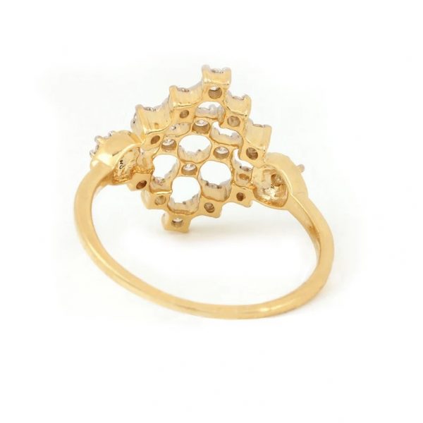 14K Yellow Gold Pave Diamond Floral Delicate Ring Handmade Fine Jewelry Wedding Gift For Woman's