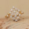 14K Yellow Gold Pave Diamond Floral Delicate Ring Handmade Fine Jewelry Wedding Gift For Woman's