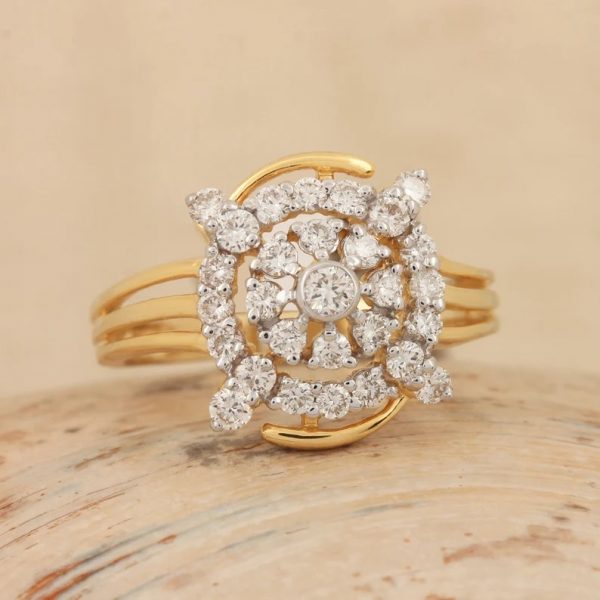 14K Yellow Gold Floral Statement Engagement Ring Handmade Fine Jewelry Wedding Gift For Her Pave Diamond