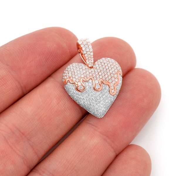 925 Sterling Silver Charm Dripping Heart Pendant Gold Plated Jewelry