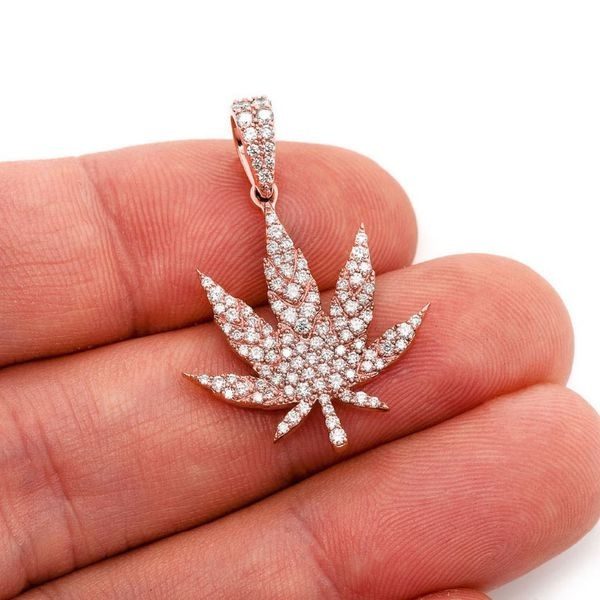 925 Sterling Silver Gold plated Weed Leaf Pendant Silver Charm Pendant