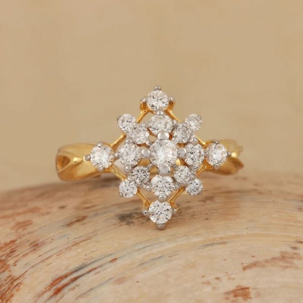 14K Yellow Gold Pave Diamond Delicate Flower Design Ring Handmade Fine Jewelry Wedding Gift For Her
