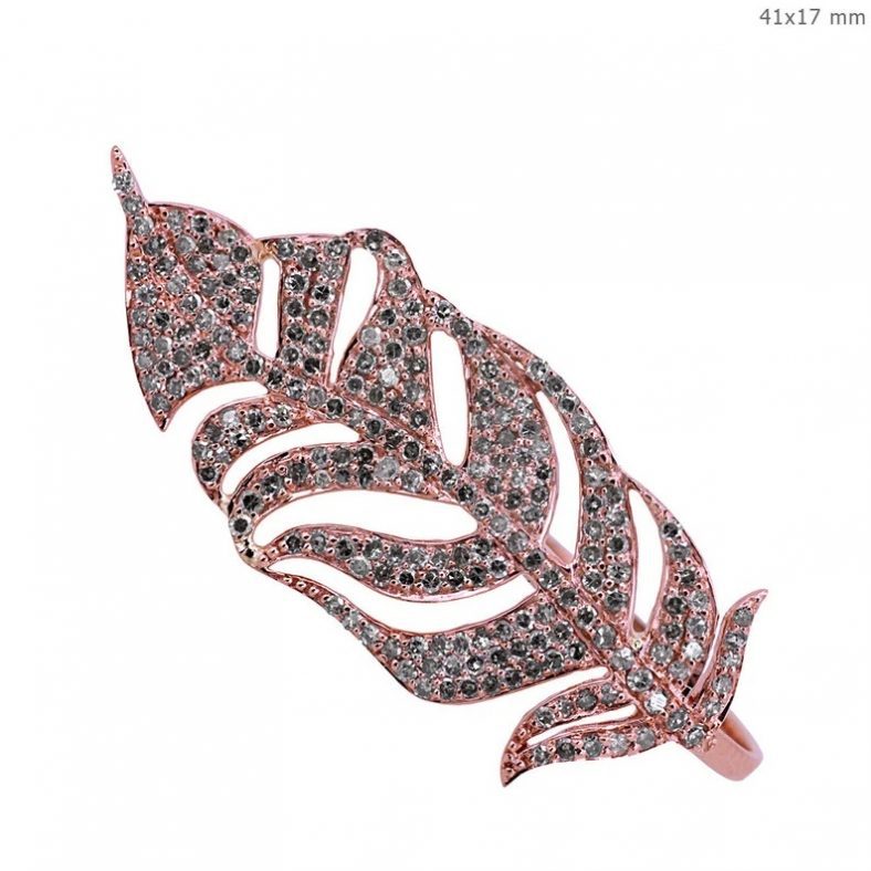 Pave Diamond Special Leaf Design Ring 18k Rose Gold Fine Jewelry One Of The Best Wedding Gift For Her