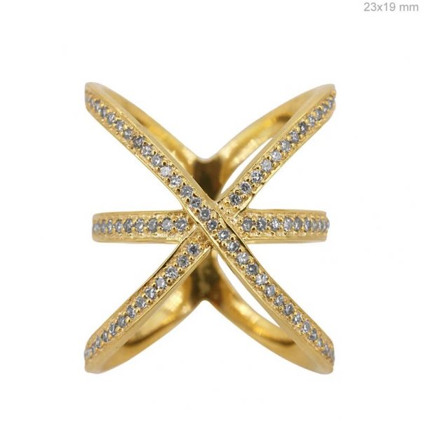 14k Yellow Gold Cross Ring Fine Jewelry Handmade Pave Diamond Wedding, Birthday, Engagement Gift For Her
