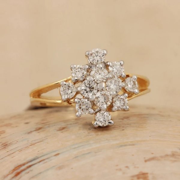 14K Yellow Gold Pave Diamond Delicate Flower Design Ring Handmade Fine Jewelry Wedding Gift For Her