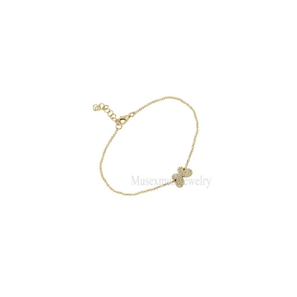 14k Gold Butterfly Charm Bracelet, Natural Diamond Butterfly Charm Bracelets, Dainty Women Bangle Jewelry, Anniversary Gift, Bridal Jewelry