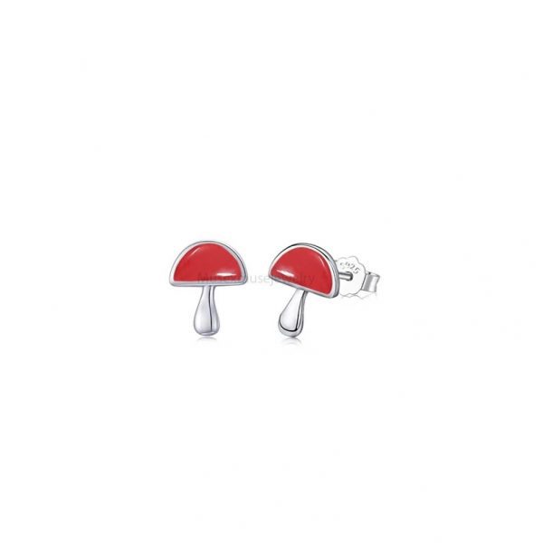 925 Sterling Silver Enamel Mushroom Shape Tiny Stud Earrings Jewelry, Silver Mushroom Earrings, Mushroom Jewelry