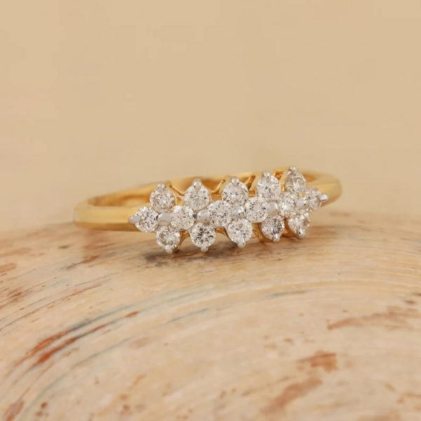 14K Yellow Gold Delicate Ring Pave Diamond Handmade Fine Jewelry Wedding, Birthday, Anniversary Gift For Her