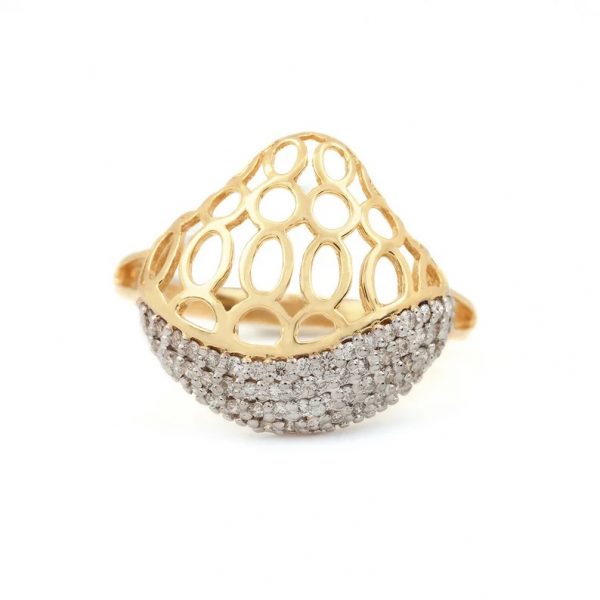 14K Yellow Gold Delicate Ring Handmade Fine Jewelry Pave Diamond Wedding, Birthday, Anniversary Gift For Her