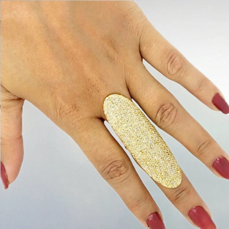14k Yellow Gold Pave Diamond Full Finger LongHandmade Ring Fine Jewelry Wedding Gift For Woman's