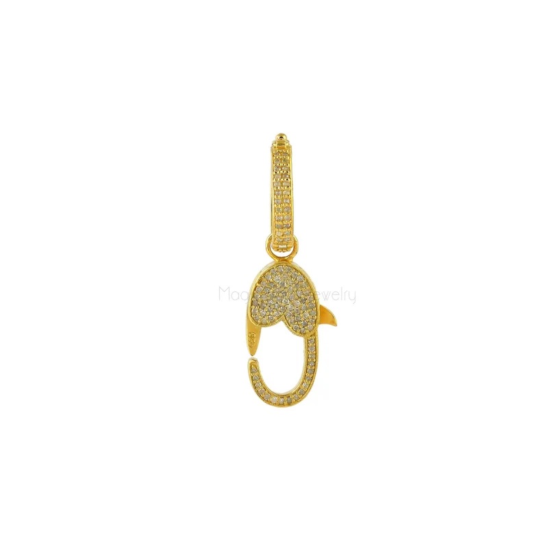 Pave Diamond Lobster Clasp Lock Gold Plated Finding 925 Sterling Silver Jewelry 