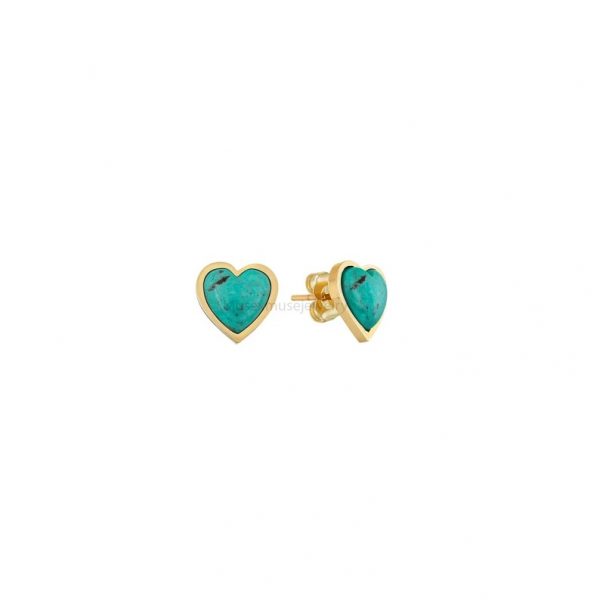 Handmade Natural Turquoise Heart Stud Earrings, Silver Turquoise Stud, Turquoise Stud Earrings For Women, Silver Stud Earrings