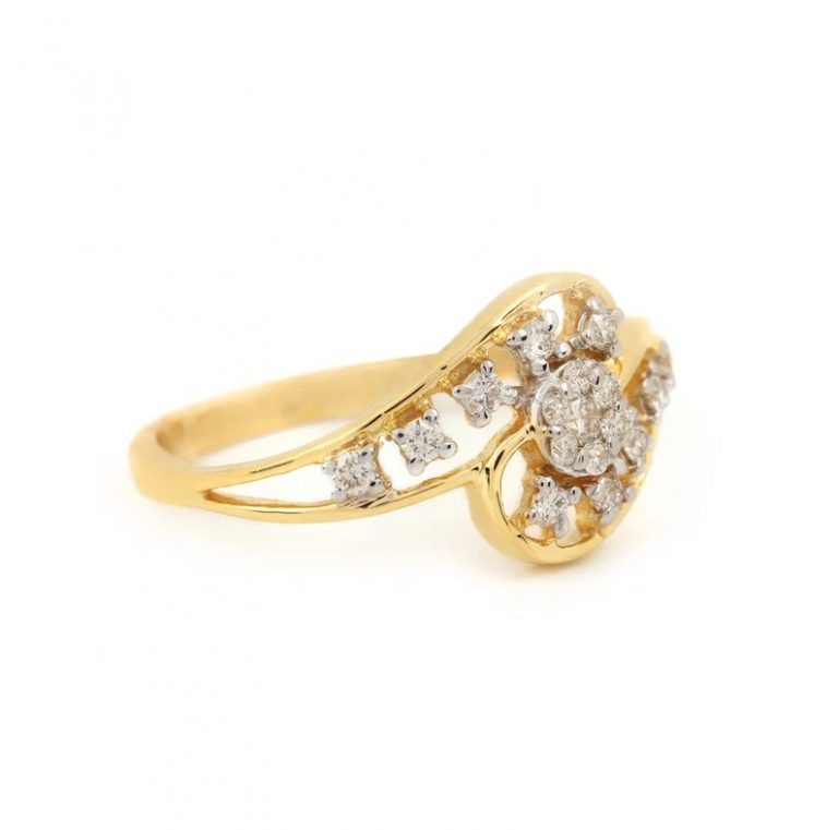 14K Yellow Gold Pave Diamond Solitaire Ring Handmade Fine Jewelry Wedding, Birthday Gift For Her