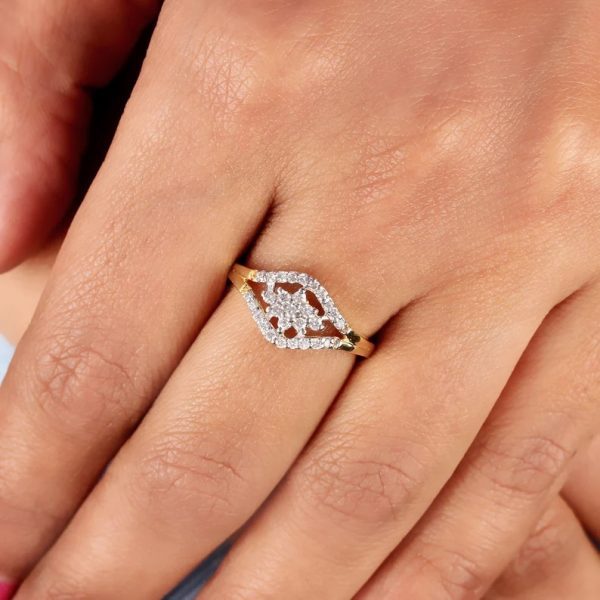 14K Yellow Gold Pave Diamond Solitaire Ring Handmade Fine Jewelry Wedding, Birthday Gift For Woman's