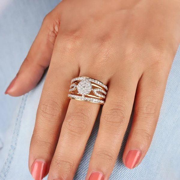 14K Yellow Pave Diamond Gold Solitaire Ring Handmade Fine Jewelry Wedding, Birthday Gift For Your Sister