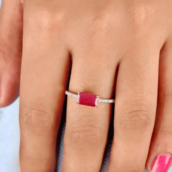 14K Yellow Gold Diamond Statement Ruby Ring Handmade Fine Jewelry Wedding, Birthday Gift For Her