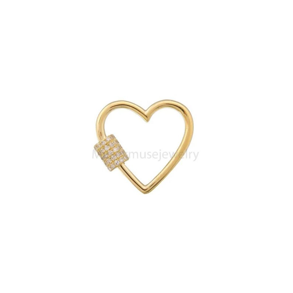 14K Gold Diamond Heart Lock, 14k Gold Carabiner Lock Jewelry, 14k Carabiner Clasp Lock Jewelry