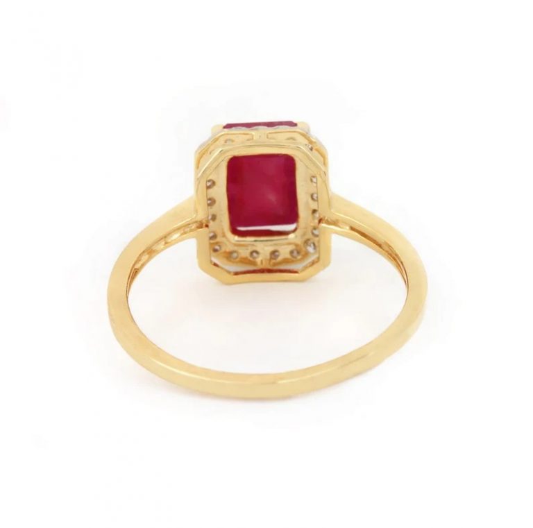 14K Yellow Gold Ruby Diamond Statement Ring Handmade Fine Jewelry Wedding, Birthday Gift For Her