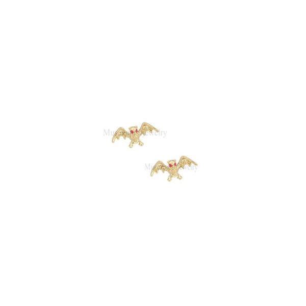 14k Gold Ruby Bats Stud Earrings, 14k Gold Ruby Bats Earrings, Handmade Gold Diamond Ruby Bats Earrings Jewelry For Women's
