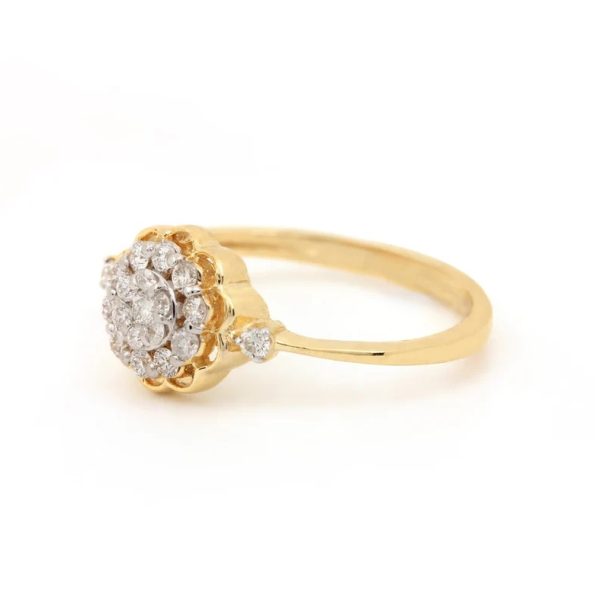 14K Yellow Gold Diamond Floral Design Solitaire Ring Handmade Fine Jewelry Wedding, Birthday Gift For Her