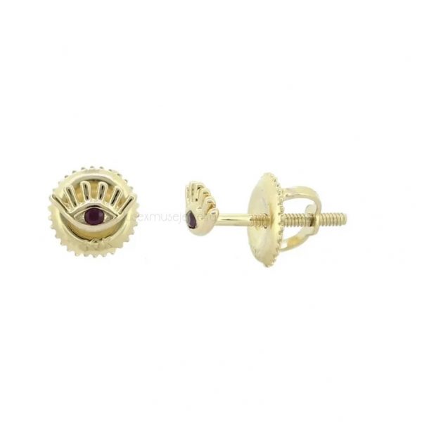 10K Rose Gold Natural Ruby Gemstone Baby Eyes Stud Earrings Jewelry, Baby Eye Stud Earrings, 10k Gold Stud