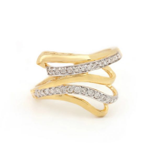 14K Yellow Gold Diamond Floral Design Ring Handmade Jewelry Wedding, Birthday, Anniversary Gift For Her