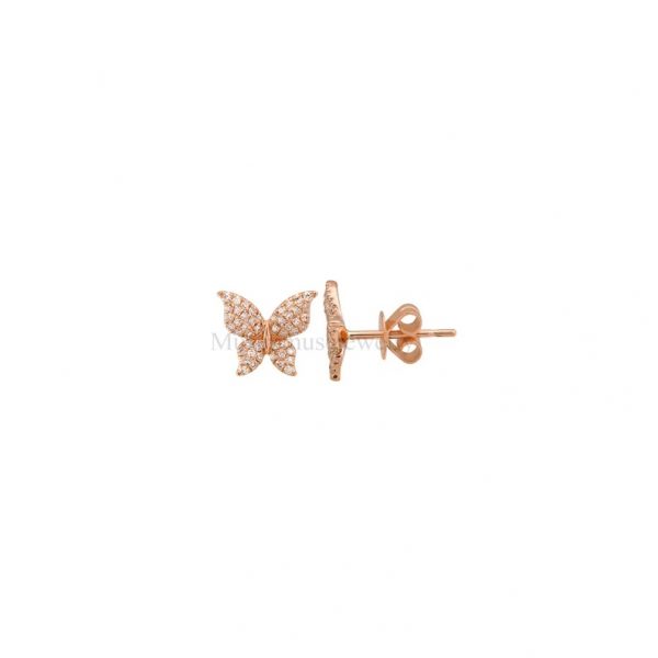 14k Gold Natural Pave Diamond Butterfly Shape Stud Earrings, Butterfly Stud, 14k Diamond Butterfly Stud Earrings For Women's, Butterfly Stud